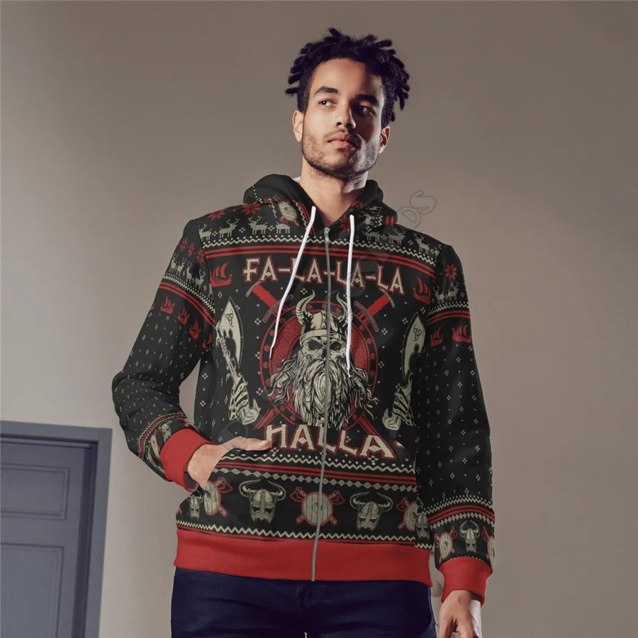 Wikinger-Weihnachtspullover Herren – Ugly Christmas Sweater mit YuleTattoo Odin-Print, als Pullover, Hoodie oder Cardigan, XS–6XL – Hommes