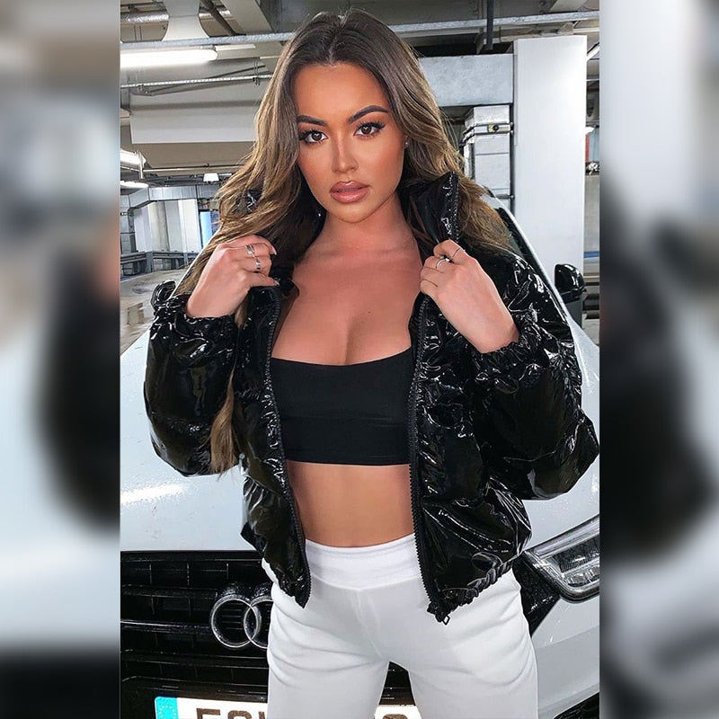 NOUVEAU RICHE Damen Wintermantel Kunstleder Warm Gefüttert Stilvoll