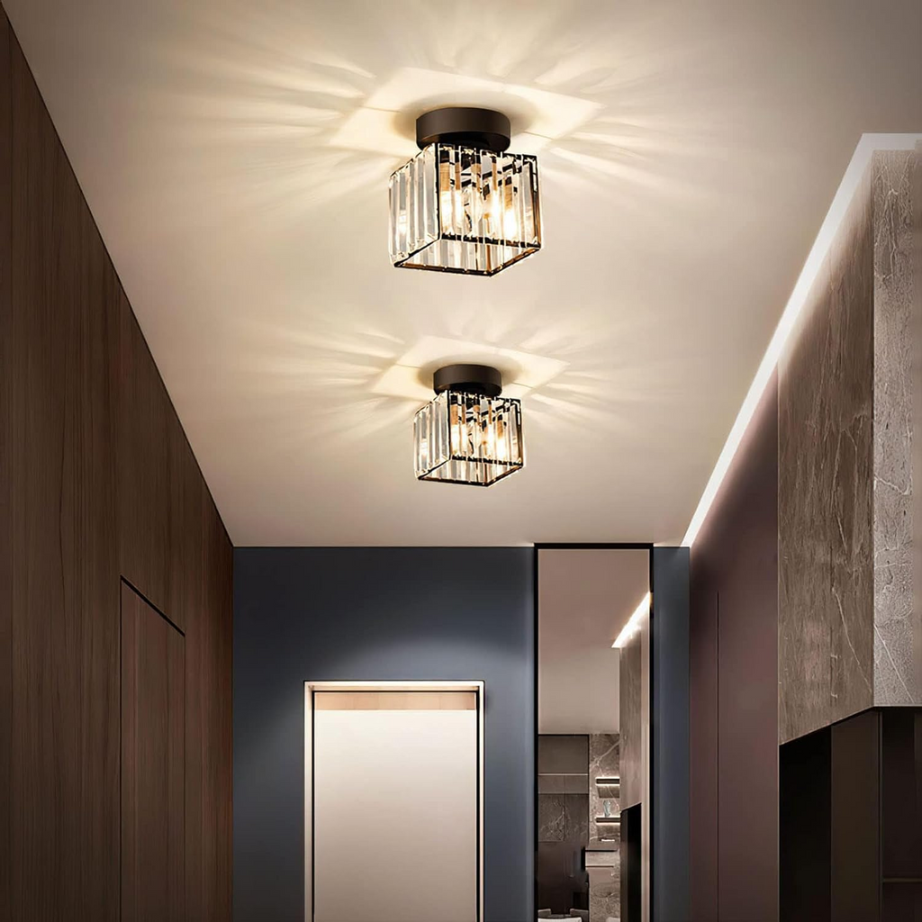 NOUVEAU RICHE Moderne Kristall-Deckenleuchte – Kristall Deckenlampe mit Messingfassung, E27, rund oder quadratisch, Gold oder Schwarz – CrystalGlow