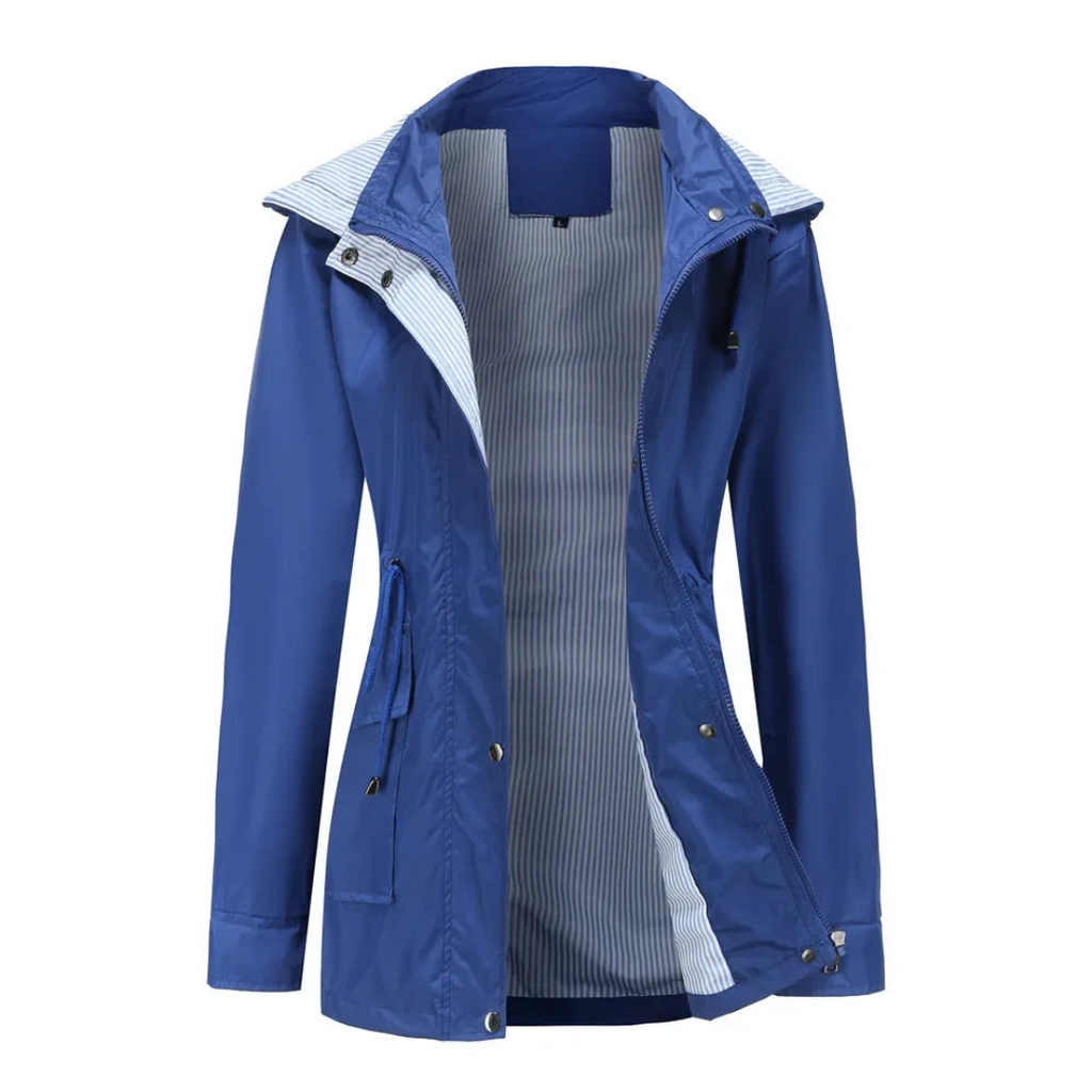 NOUVEAU RICHE Wasserdichter Trenchcoat Damen Abnehmbarer Kapuze Outdoor Blau