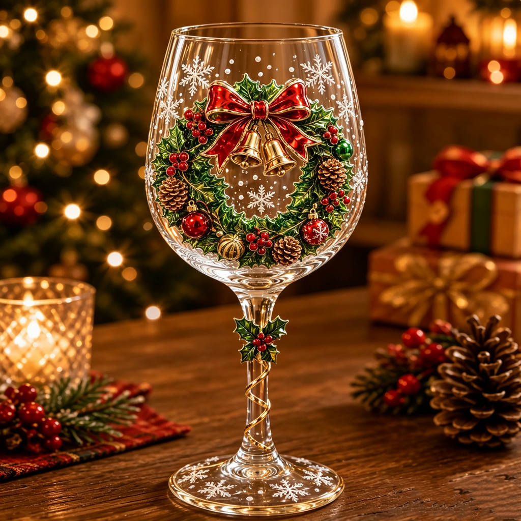 NOUVEAU RICHE 3D-Weihnachtsgläser – Gläser mit Weihnachtsmotiv, Weihnachtsmann, Schneemann & Rentier, 6er-Set oder einzeln Weihnachtskranz