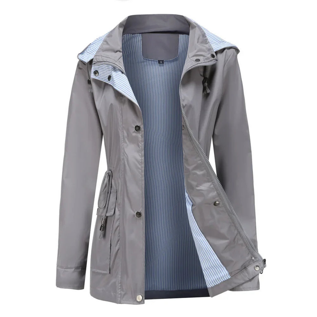 NOUVEAU RICHE Wasserdichter Trenchcoat Damen Abnehmbarer Kapuze Outdoor Grau