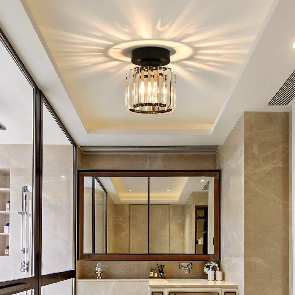 NOUVEAU RICHE Moderne Kristall-Deckenleuchte – Kristall Deckenlampe mit Messingfassung, E27, rund oder quadratisch, Gold oder Schwarz – CrystalGlow
