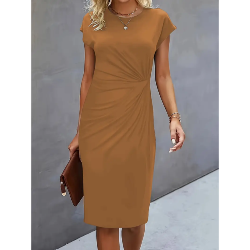 NOUVEAU RICHE Damen Kurzärmliges Formelles Kleid Abendkleid Für Midi Khaki