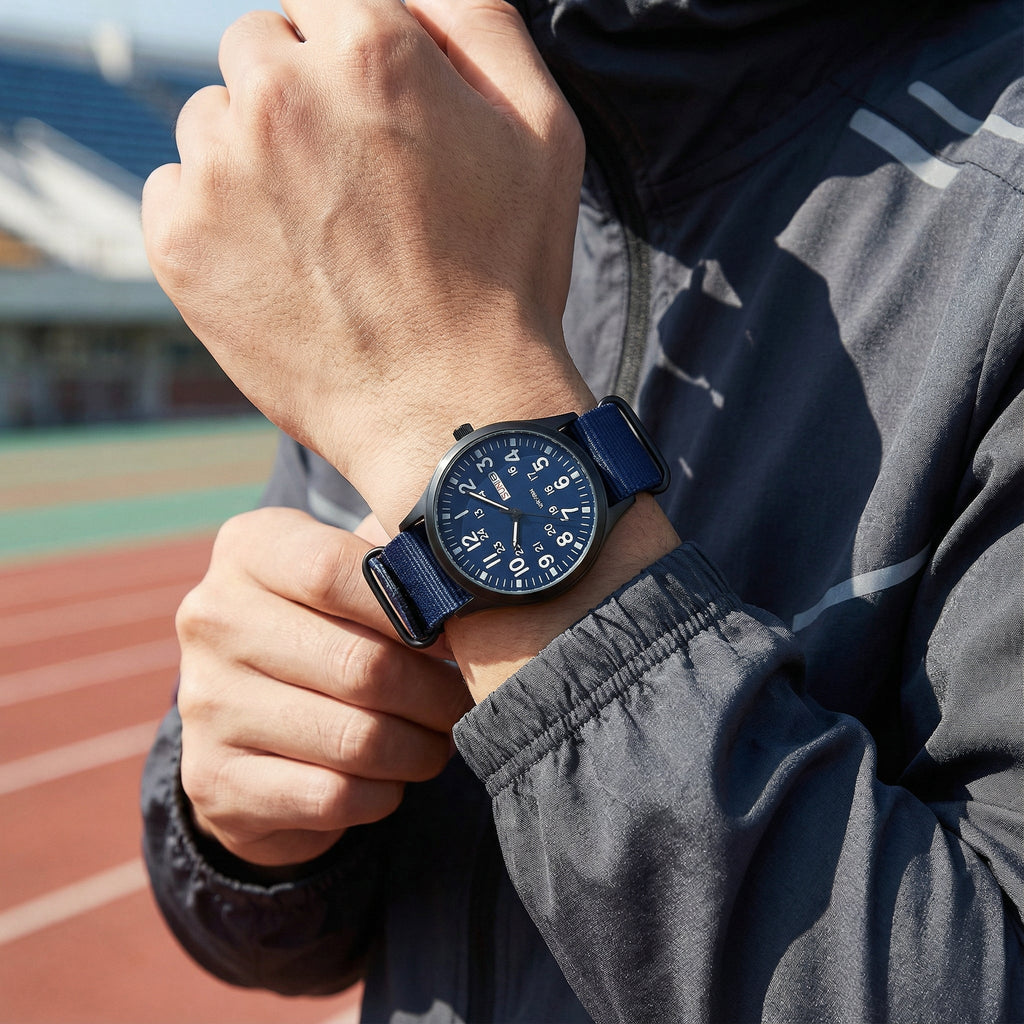NOUVEAU RICHE Outdoor Herrenuhr – Analoge Sportuhr 100 m wasserdicht, Saphirglas & Quarzwerk, Leuchtzeiger, 4 Farben – Ranches