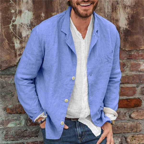 NOUVEAU RICHE Leinenjacke Herren Baumwolle Leinen Mischung Alltag Blau
