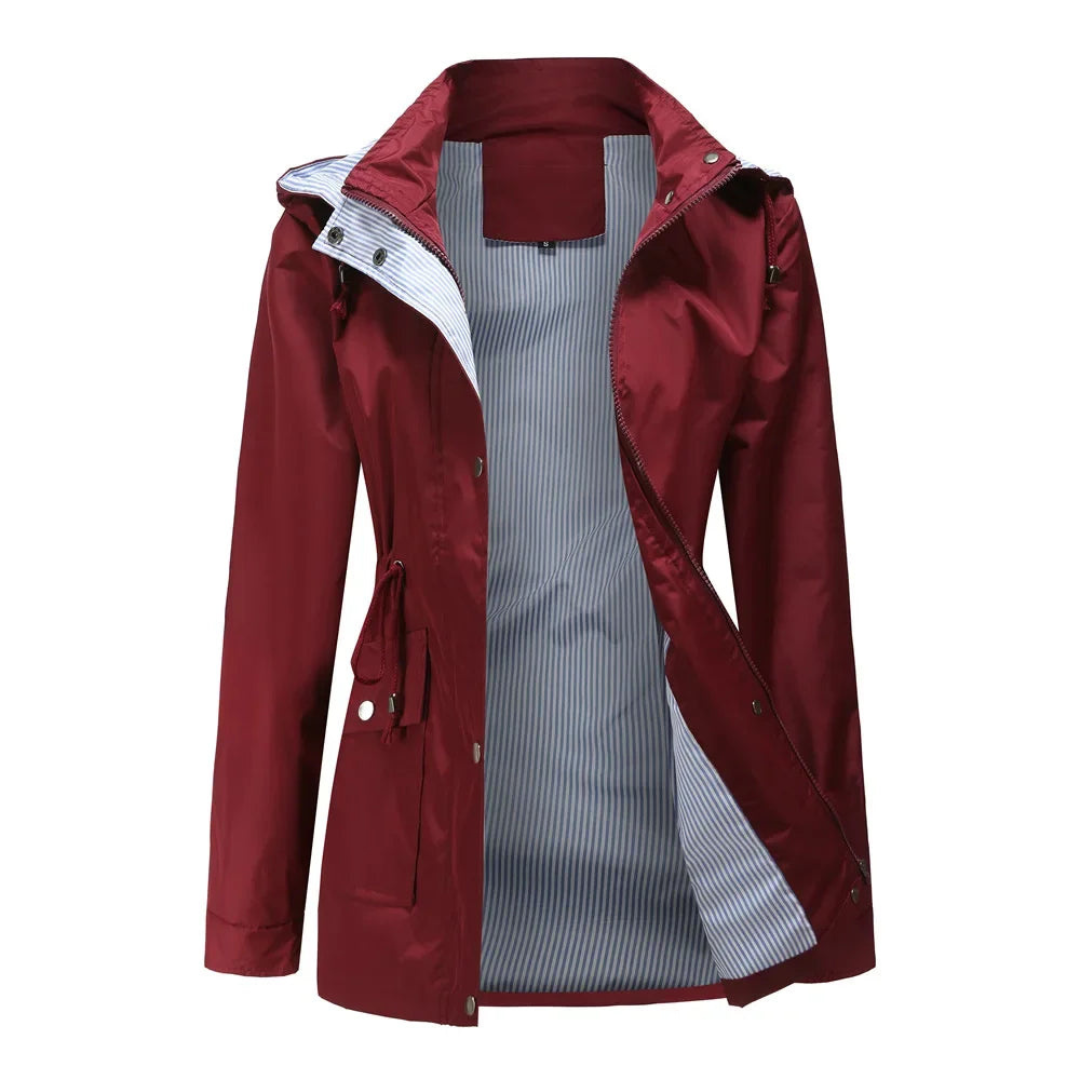 NOUVEAU RICHE Wasserdichter Trenchcoat Damen Abnehmbarer Kapuze Outdoor Weinrot