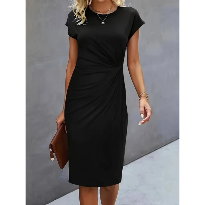 NOUVEAU RICHE Damen Kurzärmliges Formelles Kleid Abendkleid Für Midi Schwarz