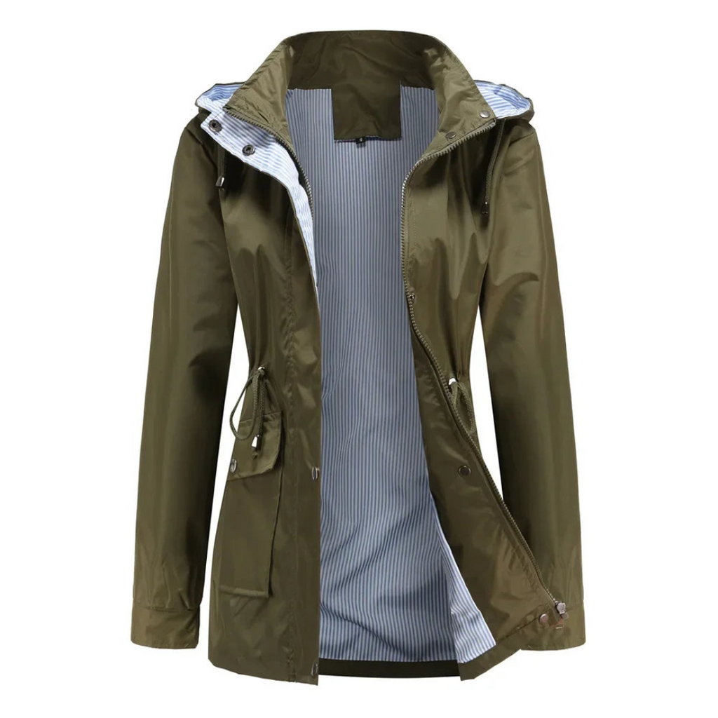 NOUVEAU RICHE Wasserdichter Trenchcoat Damen Abnehmbarer Kapuze Outdoor Grün