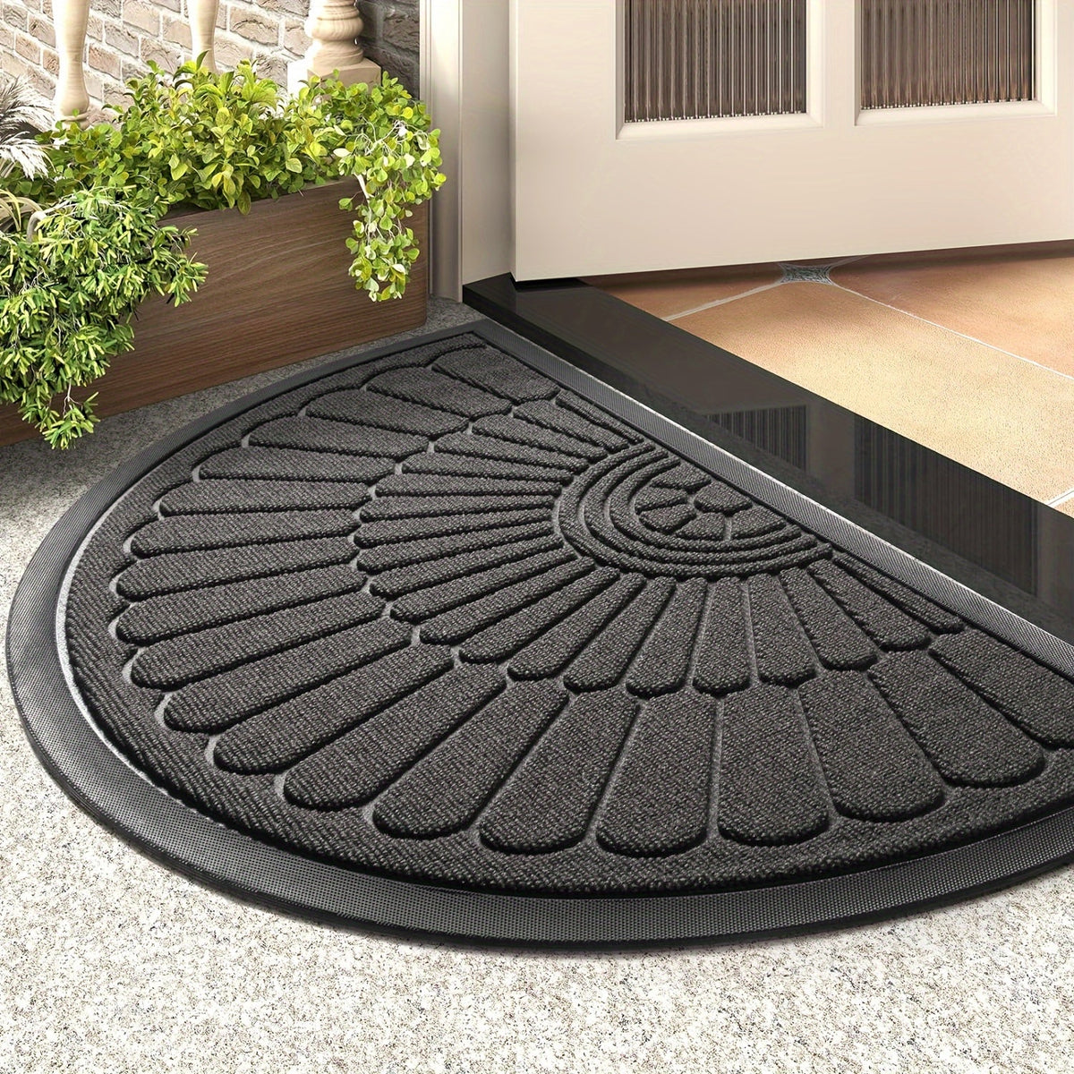 NOUVEAU RICHE Gummi Fussmatte halbrund – Strapazierfähige Schmutzfangmatte für aussen & innen, 3 Farben, 43x75 oder 60x90 cm Grau