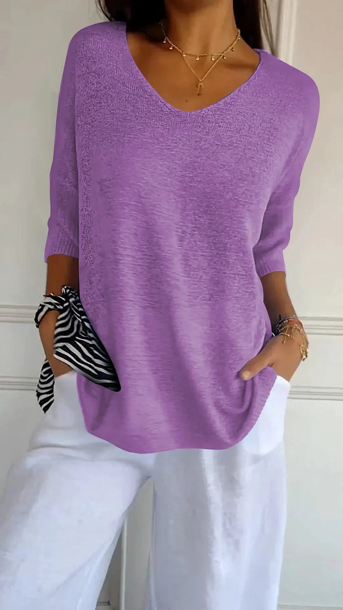 NOUVEAU RICHE Bequemes Damen-Stricktop mit V-Ausschnitt für lässige Alltagslooks und stilvolle Freizeitoutfits Violett
