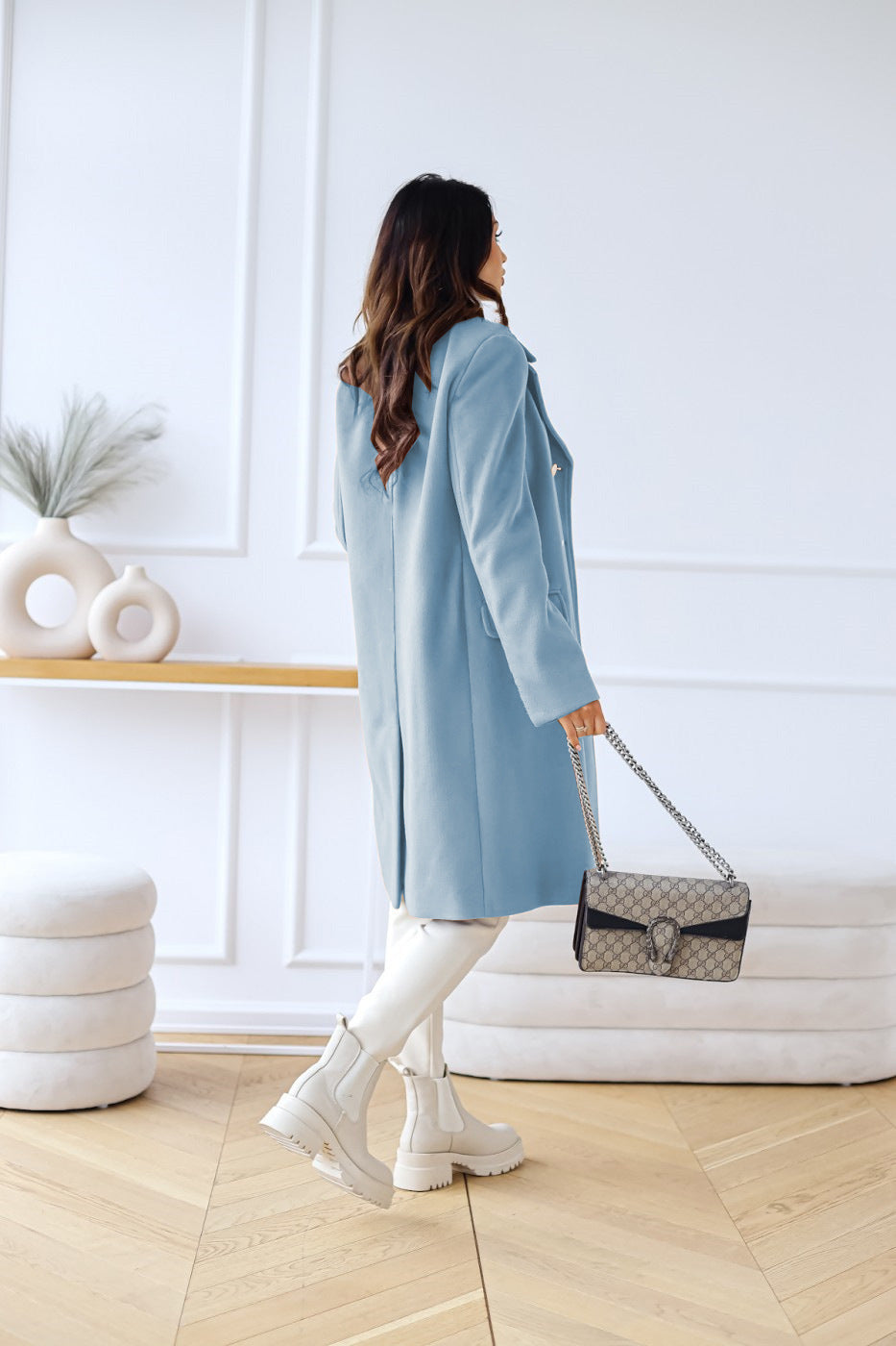 NOUVEAU RICHE Mantel Damen Lang Stilvoll Lockere Passform Wärme Alltagslook