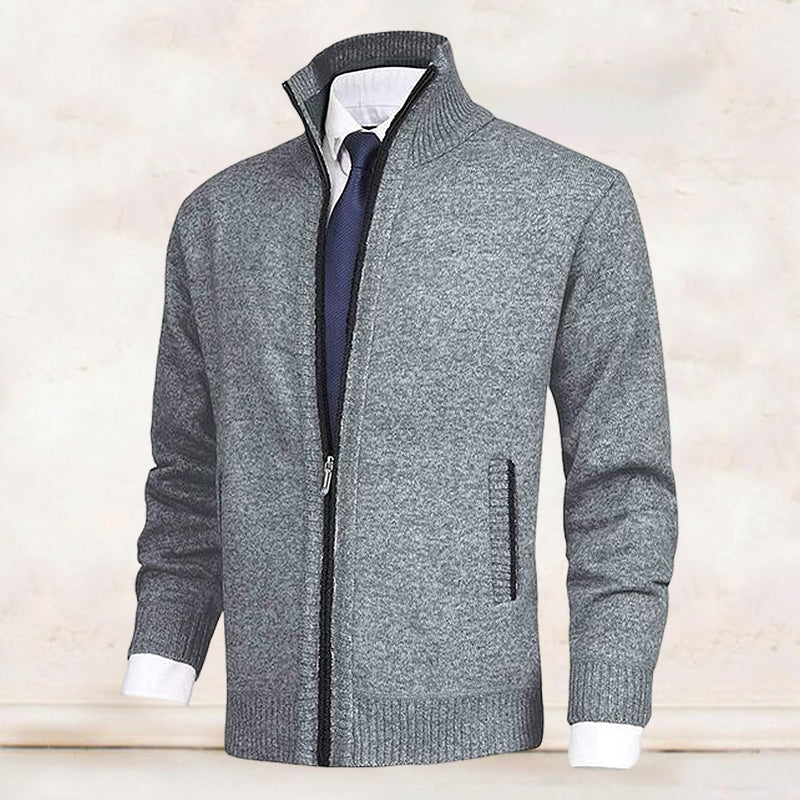 NOUVEAU RICHE Herren Strickjacke Stehkragen Reißverschluss Cardigan Grau
