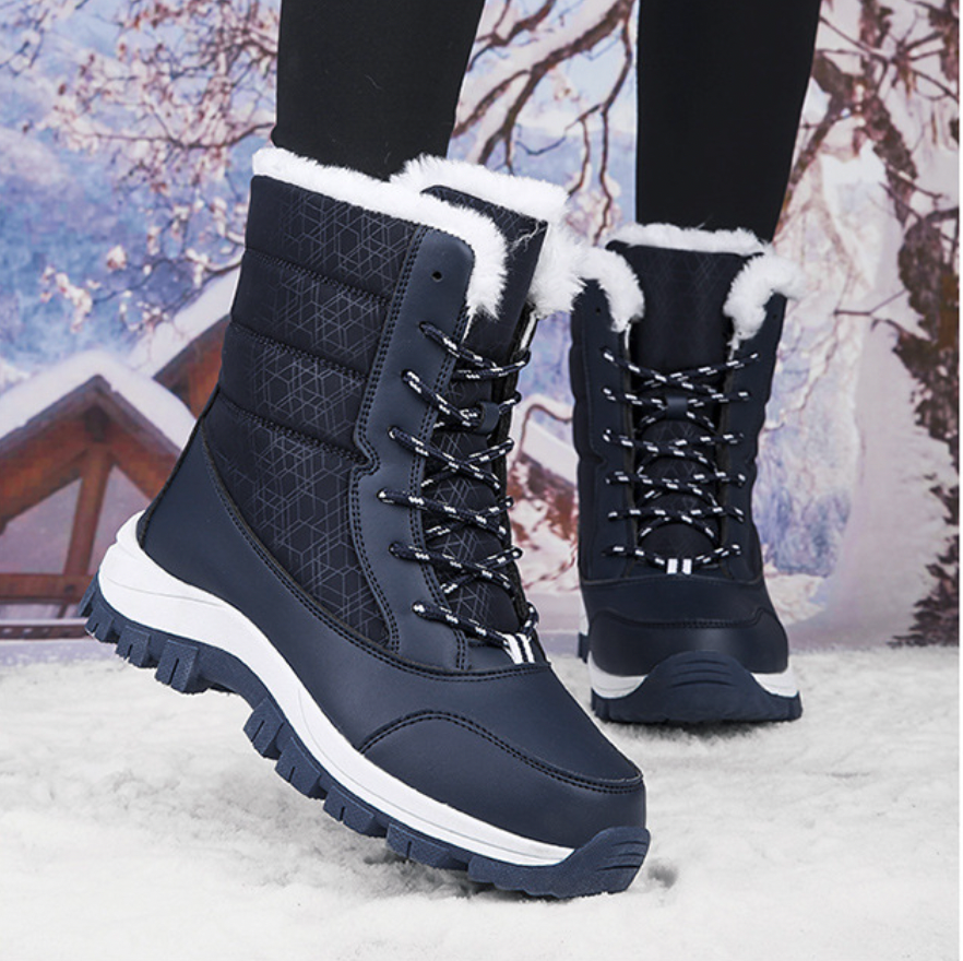 NOUVEAU RICHE Damen Winterstiefel Warm Gefüttert Rutschfeste Sohle Schnee Blau