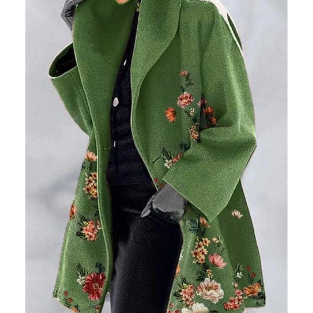 NOUVEAU RICHE Wintermantel Damen Lang Bedruckt Warm Für Wintertage Rote Blumen
