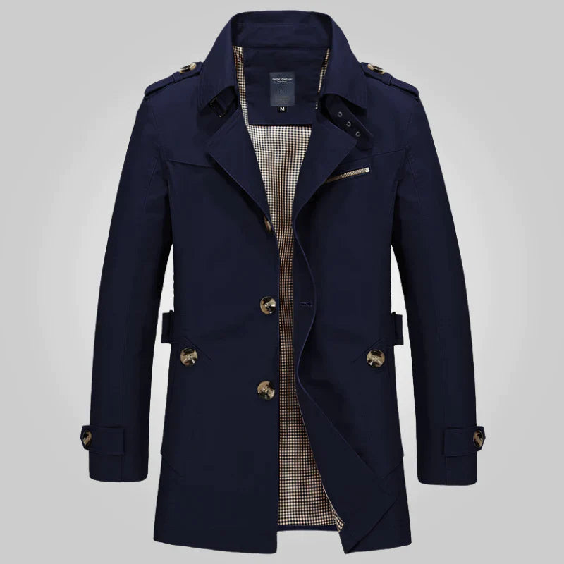 NOUVEAU RICHE Herren Winter-Trenchcoat Stilvoll Eleganter Formeller Look Dunkelblau
