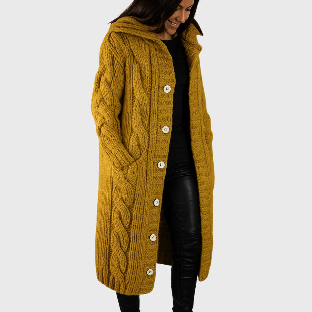Pamelo | Damen Strickjacke Longline - Langer Cardigan mit Taschen & Ohne Verschluss