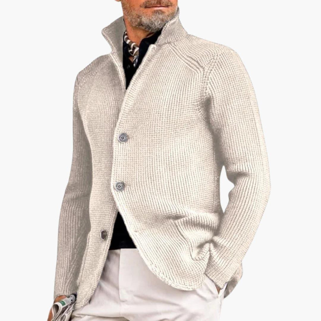 NOUVEAU RICHE Feinstrickjacke Herren Schmale Passform Knopfverschluss Weiß