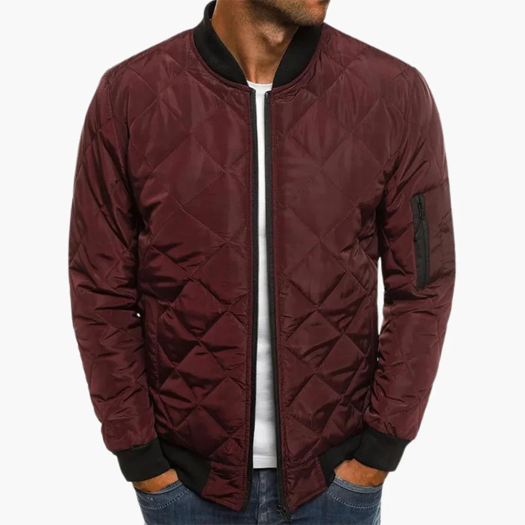 NOUVEAU RICHE Bomberjacke Herren Rautenmuster Warm Gefüttert Herbst Winter Burgunderrot