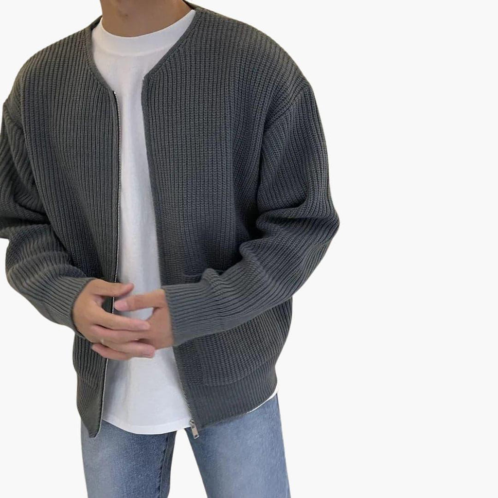 NOUVEAU RICHE Strickjacke Für Herren Offene Vorderseite Lockerer Schnitt Grau