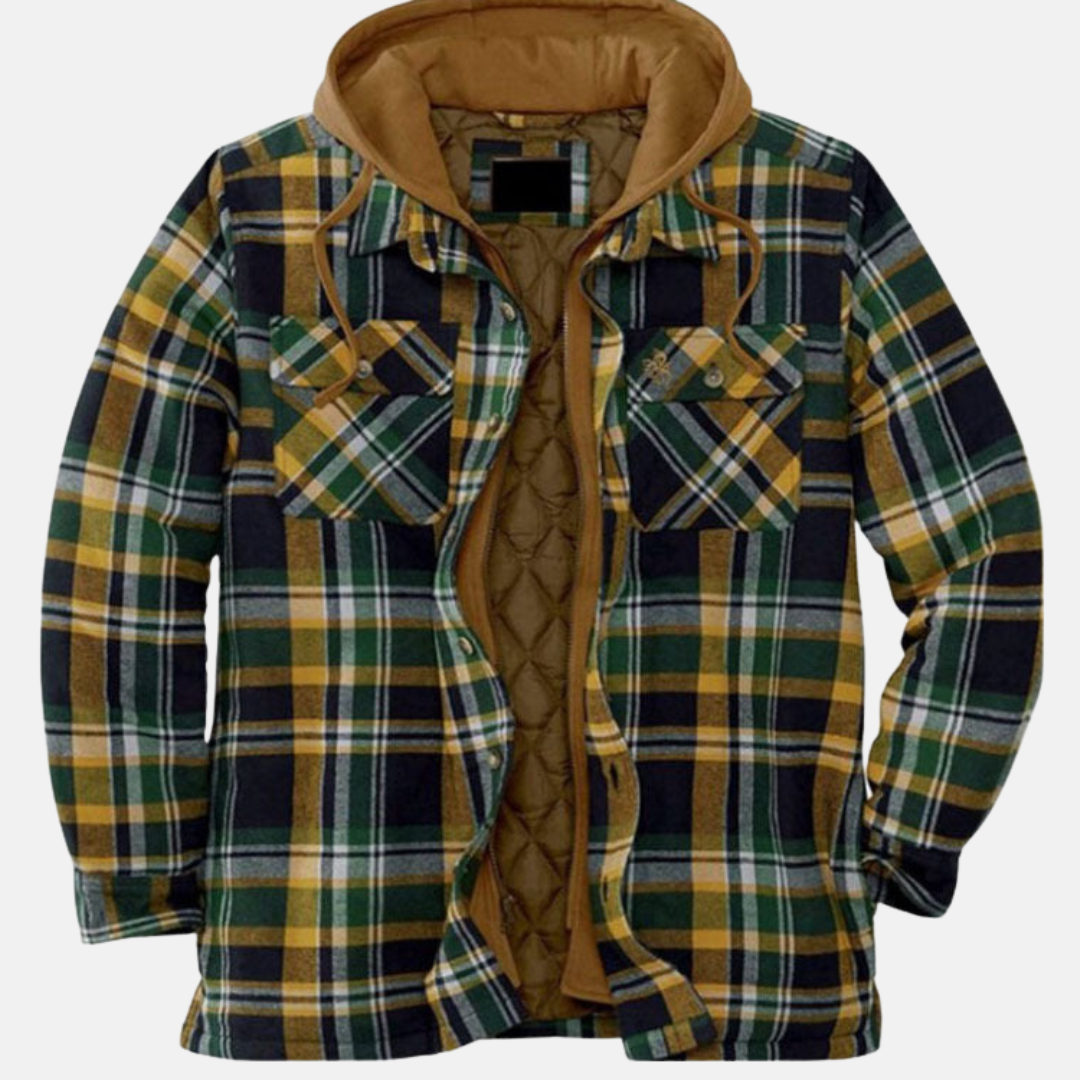NOUVEAU RICHE Karierte Herrenjacke mit Kapuze – Hemdjacke mit gestepptem Futter & Reissverschluss, Overshirt, S–5XL – Calico Grün