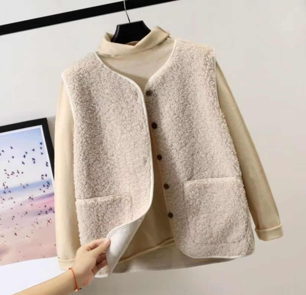 NOUVEAU RICHE Damen Winterfleeceweste Aus Hochwertigem Dickem Fleece Beige