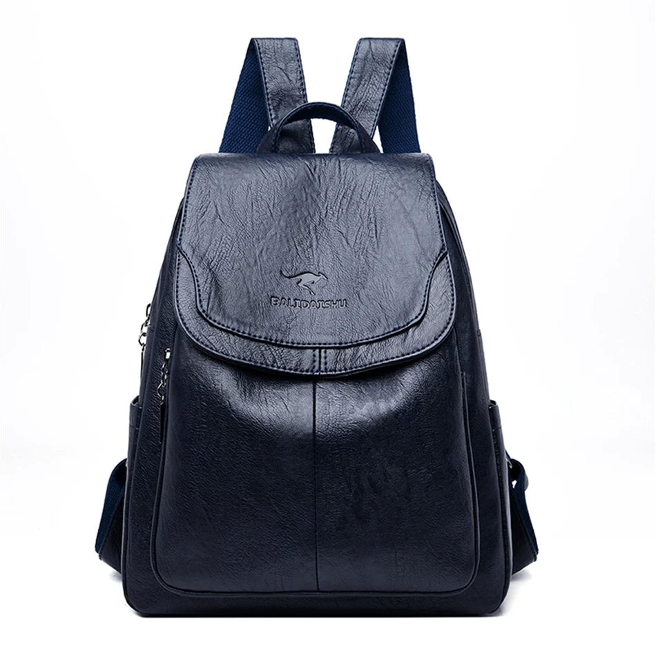NOUVEAU RICHE Damen Leder Rucksack - Sicherer, Stilvoller, Organisierter Reisebegleiter - Backpack Marineblau