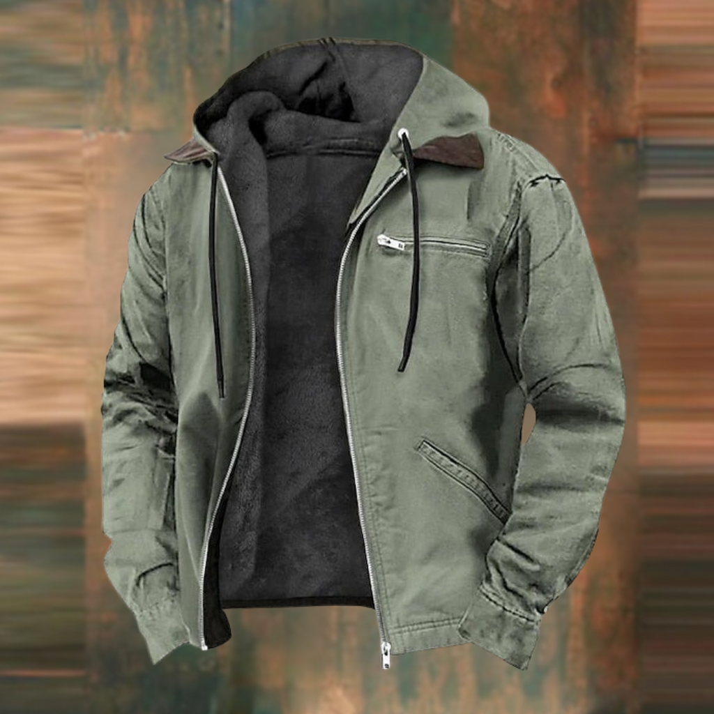 NOUVEAU RICHE Vielseitige Multitaschen-Kapuzenjacke für Herren aus strapazierfähigem Material für Outdoor-Aktivitäten und Freizeit Grün
