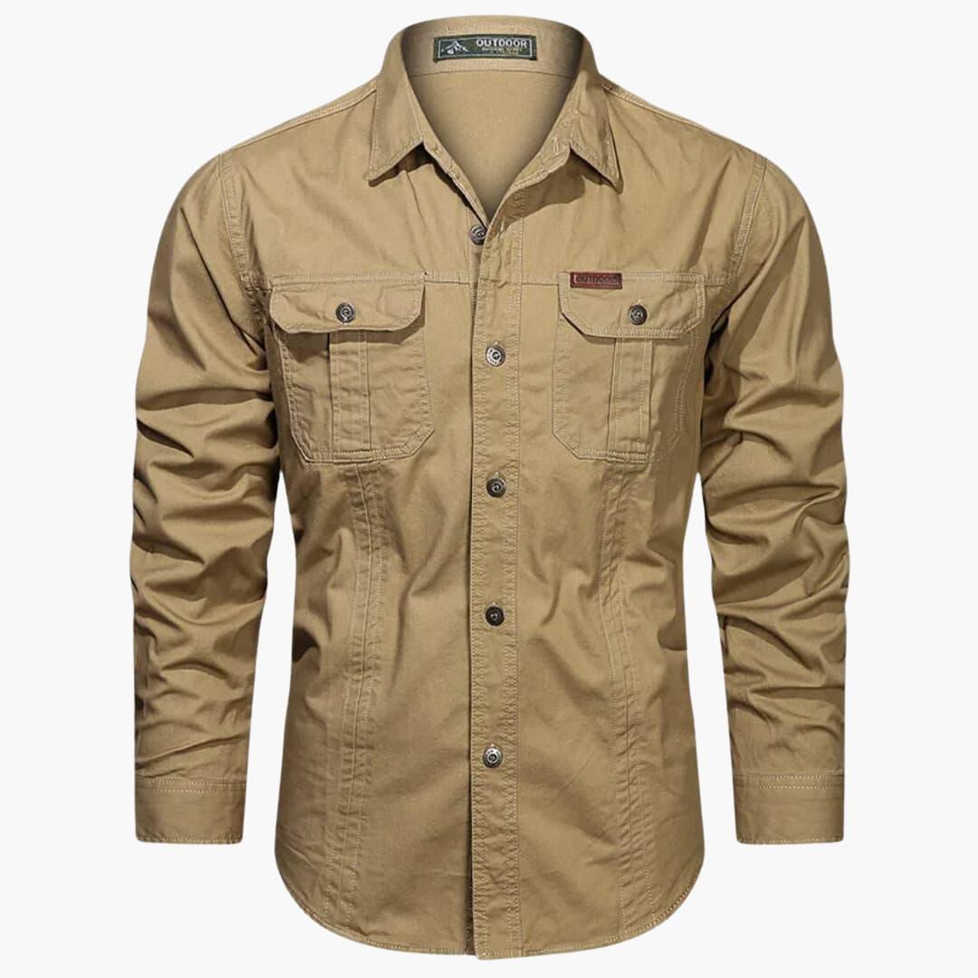NOUVEAU RICHE Cargohemd Mit Mehrfachtaschen Für Herren Aus Baumwolle Khaki