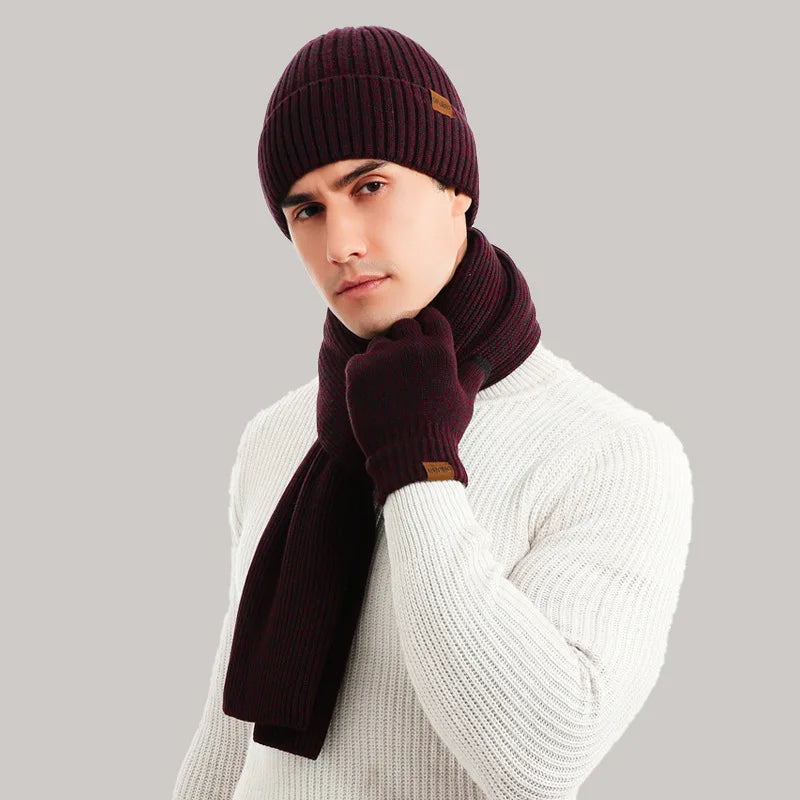 NOUVEAU RICHE Hommes | Robustes Winterset | Mit robuster Mütze, Schal und Handschuhen!