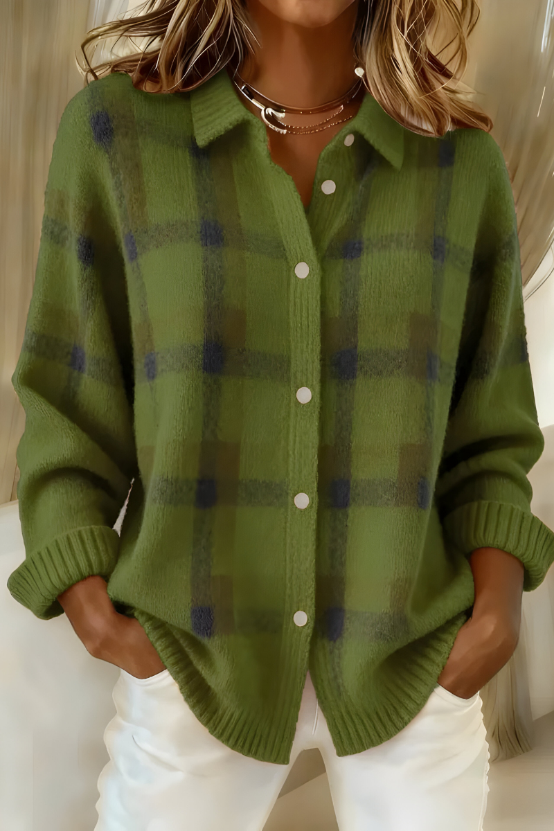Zahara | Afslappet ternet strikcardigan til kvinder med knapstolpe - Behagelig oversize-cardigan med ternet mønster, blød strikcardigan til efterår og vinter