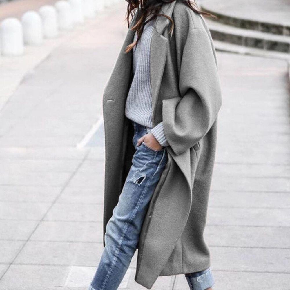 NOUVEAU RICHE Wintermantel Damen Lang Warm Stilvoll Und Elegantes Modell Grau