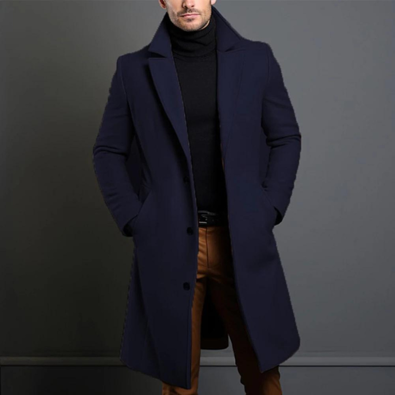 NOUVEAU RICHE Herren Trenchcoat Länger Lässiger Überwurf Strapazierfähig Marineblau