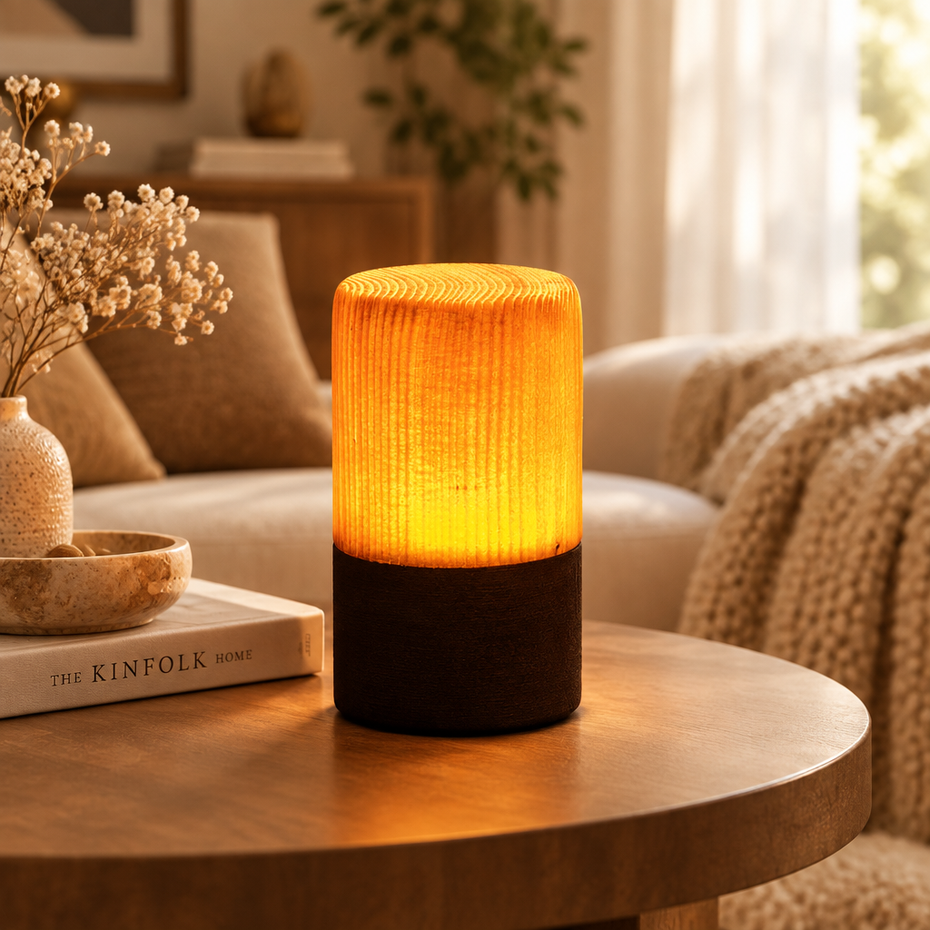 NOUVEAU RICHE Stilvolle LED-Tischlampe – Kabellose Akku Nachttischlampe in Holzoptik, Touch-Dimmbar, 3 Formen – WoodGlow