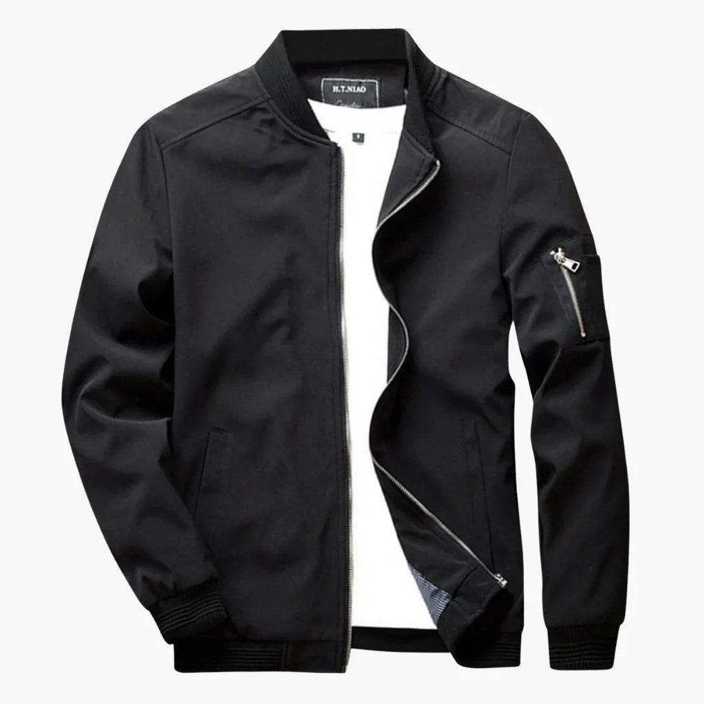 NOUVEAU RICHE Bomberjacke Slim Fit Herren Leicht Für Frühling Sommer Schwarz