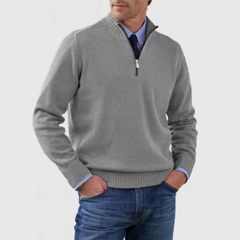 NOUVEAU RICHE Herrenpullover Halber Reißverschluss Weiches Warmes Material Grau