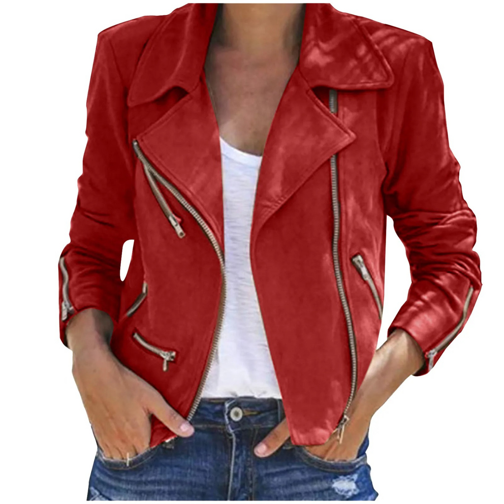 NOUVEAU RICHE Damen Reißverschluss Jacke Hochwertige Materialien Bequem Rot