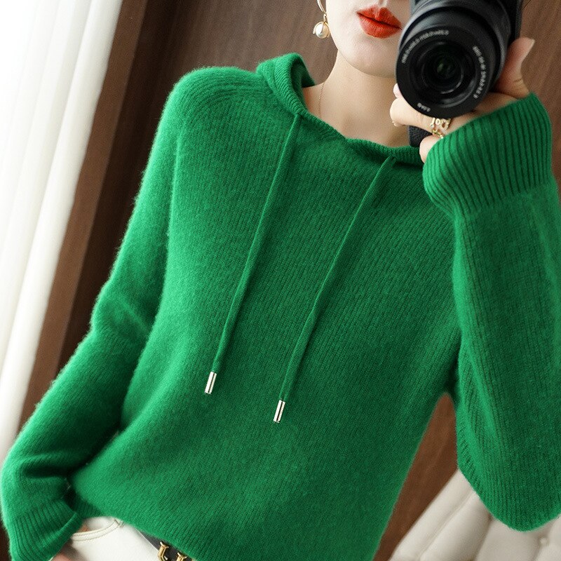 NOUVEAU RICHE Damen Kapuzenpullover Aus Kaschmir Lockere Passform Wärme Grün