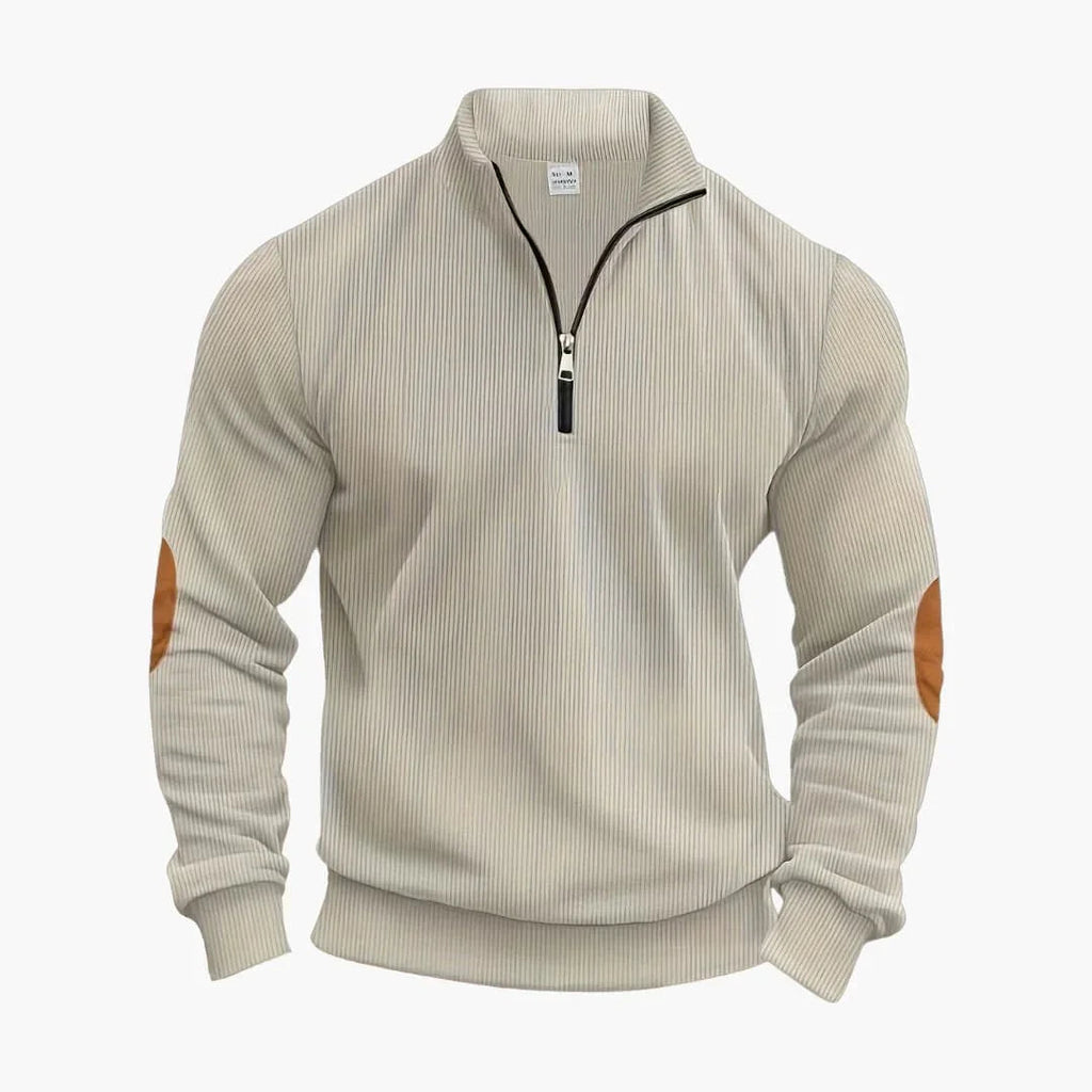 NOUVEAU RICHE Strickpullover Halbzip Herren Reißverschluss Struktur Beige