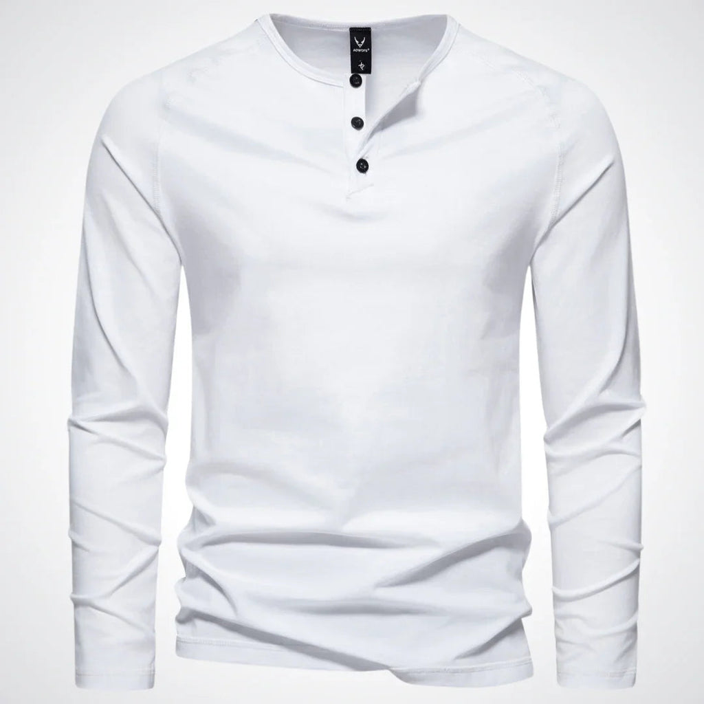 NOUVEAU RICHE Henley Shirt Herren Langarm Klassischen Stil Pflegeleicht Weiß