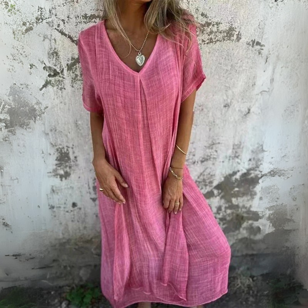 NOUVEAU RICHE Kleid Aus Baumwolle Und Leinen V Ausschnitt Leicht Luftig Rosa S