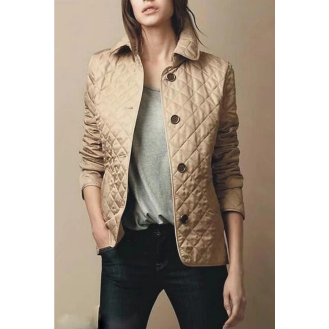 NOUVEAU RICHE Damen Knopf Daunen Jacke Moderne Wärme Stilvoll Bequem Beige