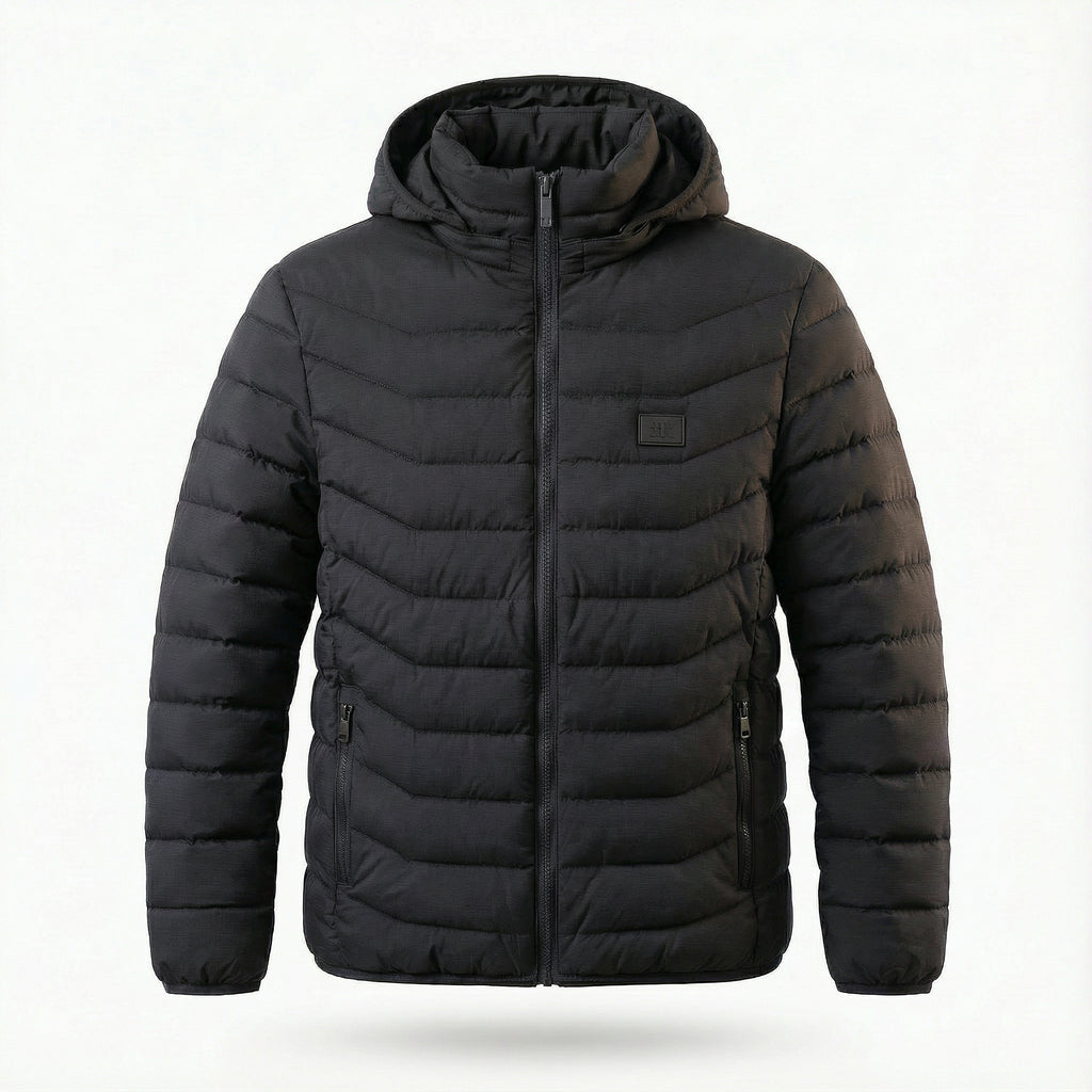 NOUVEAU RICHE Beheizte Winterjacke Unisex – Wiederaufladbare Heizjacke für Damen & Herren, wind- & wetterfest, Schwarz oder Blau, S–2XL Schwarz
