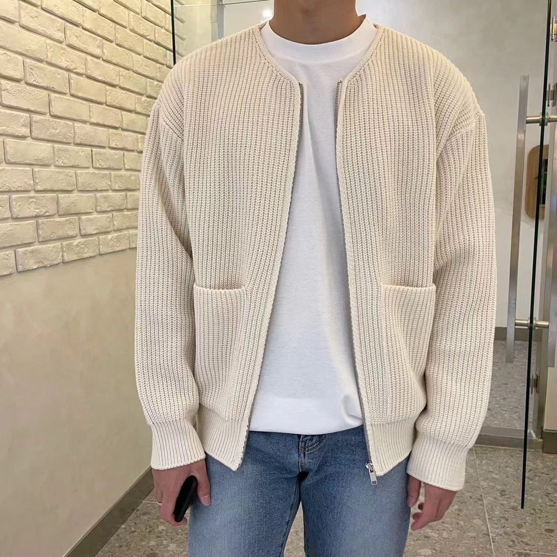 NOUVEAU RICHE Herren Strickjacke Gestrickte Textur Und Wärme Für Winter