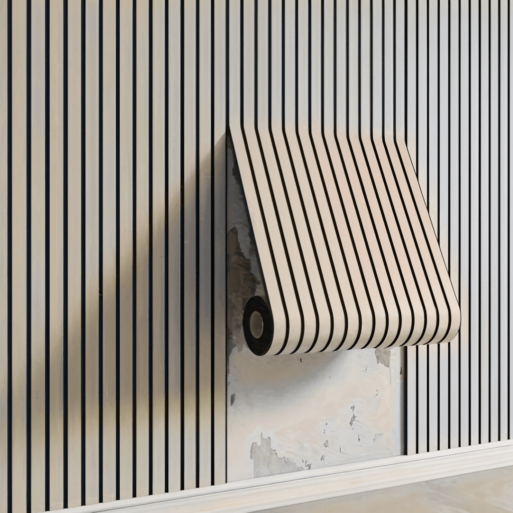 NOUVEAU RICHE Wandpaneele Selbstklebend Holzoptik – 3D Lamellen Wandverkleidung aus PVC, Rolle 40 x 300 cm, wasserabweisend, 4 Farben Beige 40 x 300 cm