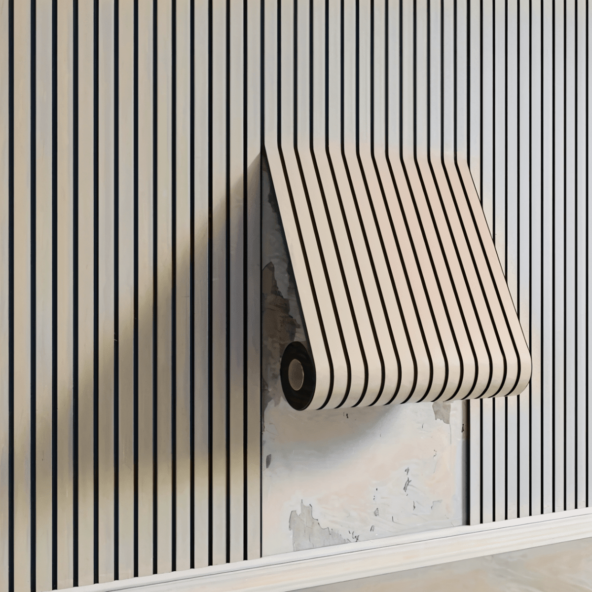 NOUVEAU RICHE Wandpaneele Selbstklebend Holzoptik – 3D Lamellen Wandverkleidung aus PVC, Rolle 40 x 300 cm, wasserabweisend, 4 Farben Beige 40 x 300 cm