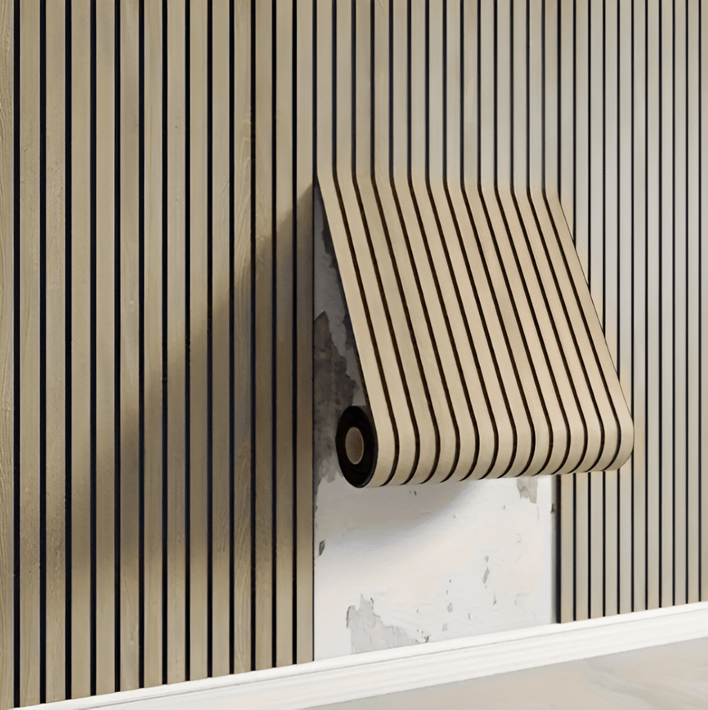NOUVEAU RICHE Wandpaneele Selbstklebend Holzoptik – 3D Lamellen Wandverkleidung aus PVC, Rolle 40 x 300 cm, wasserabweisend, 4 Farben Khaki 40 x 300 cm