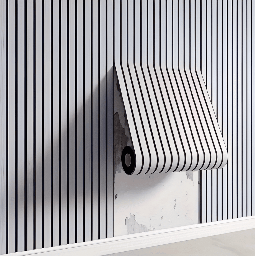 NOUVEAU RICHE Wandpaneele Selbstklebend Holzoptik – 3D Lamellen Wandverkleidung aus PVC, Rolle 40 x 300 cm, wasserabweisend, 4 Farben Weiss 40 x 300 cm