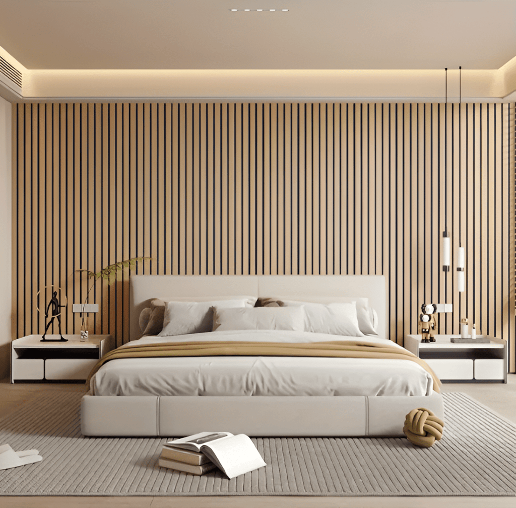 NOUVEAU RICHE Wandpaneele Selbstklebend Holzoptik – 3D Lamellen Wandverkleidung aus PVC, Rolle 40 x 300 cm, wasserabweisend, 4 Farben