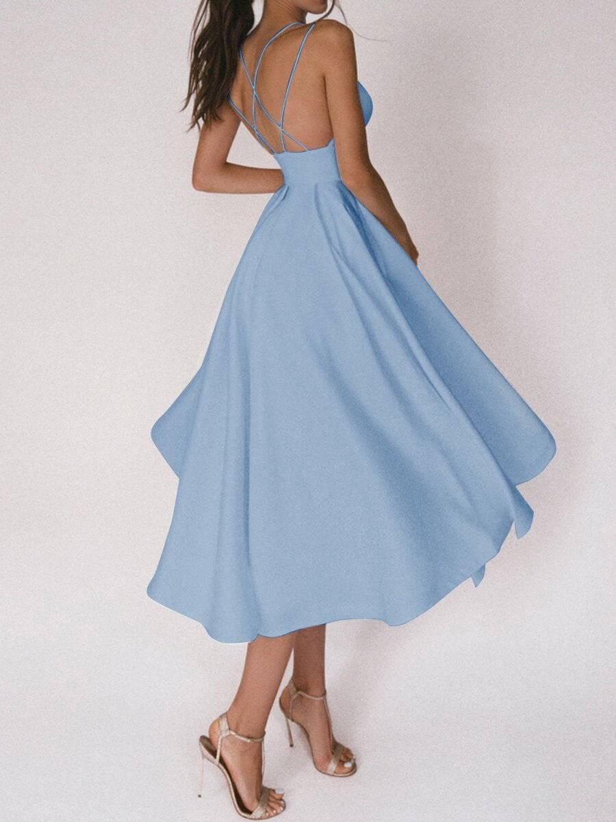 NOUVEAU RICHE Hochzeitskleid Trägerdesign V Ausschnitt Elegantes Brautkleid Blau